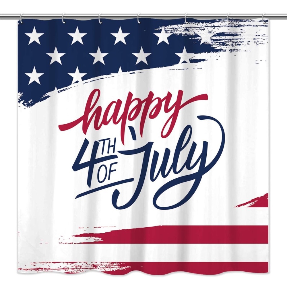 Independence Day Shower Curtain, Happy 4th of July 12 Hooks, 69"x70"Inches